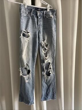 Hollister Women 25X27 HighRise Vintage Straight Ripped Jeans